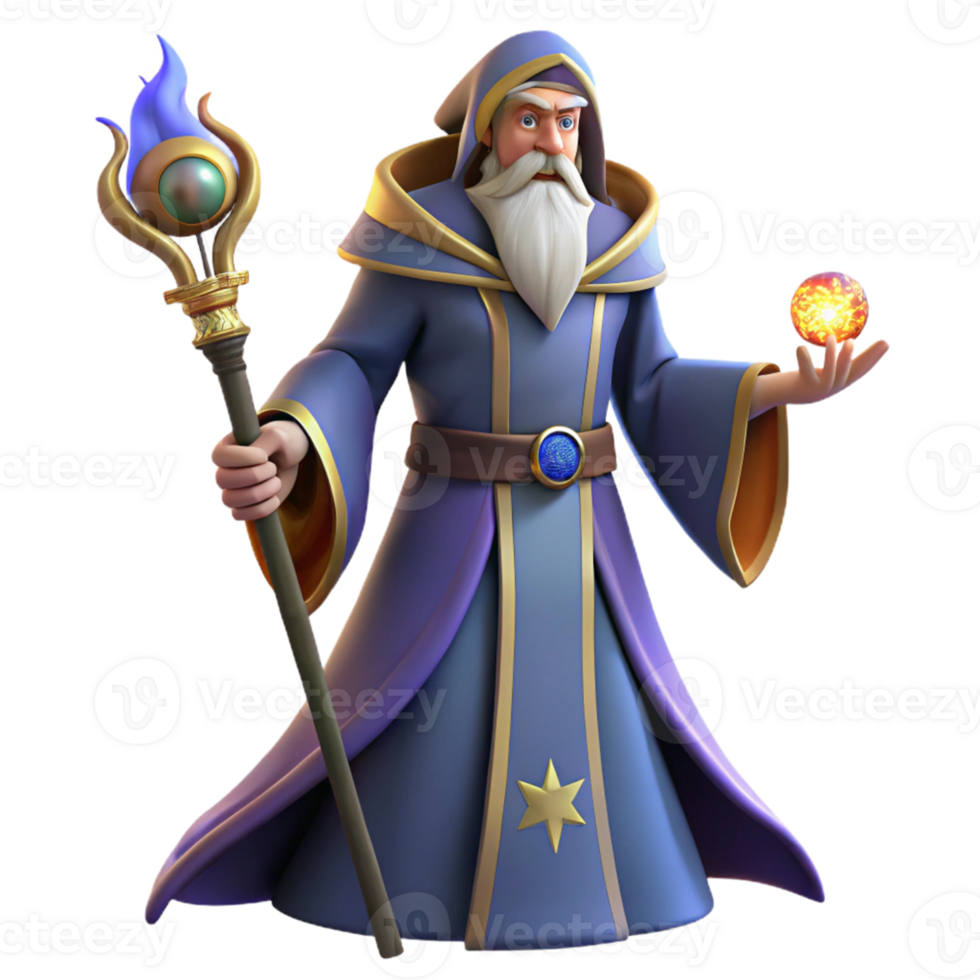 dramatic minimalist 3D Render of a Wise Wizard original png