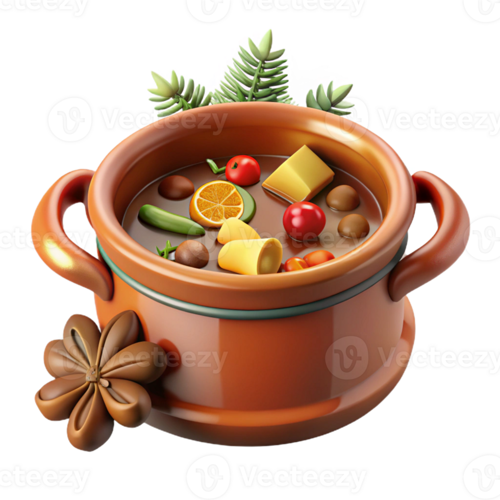 extraordinary minimalist 3D Render of Clay Pot with Vegetable Stew genuine png