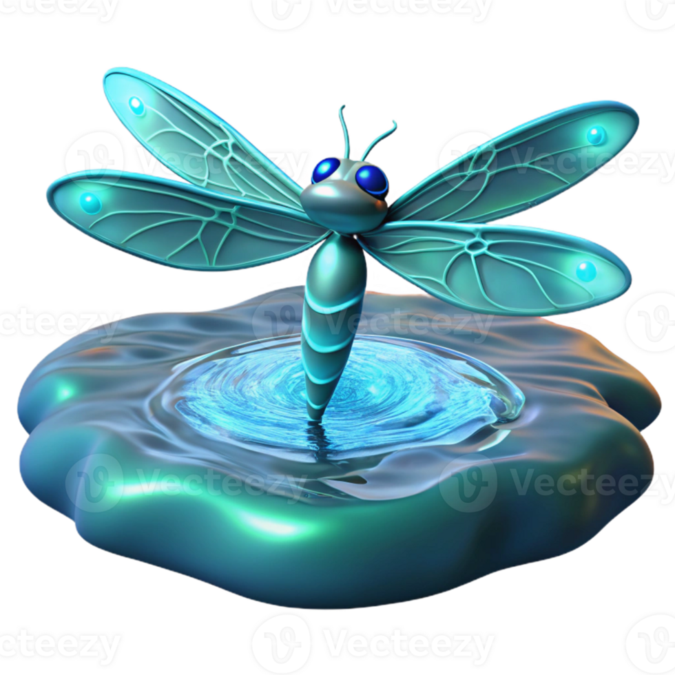 vibrant abstract 3D Render Dragonfly on Water genuine png