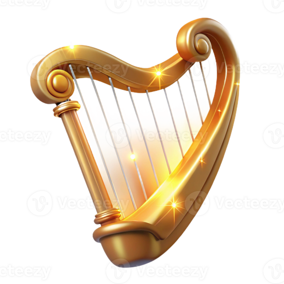 serene classic Golden Harp 3D Illustration professional png