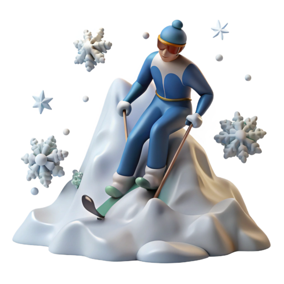Downhill Skiing 3D Render Winter Snow Fun png