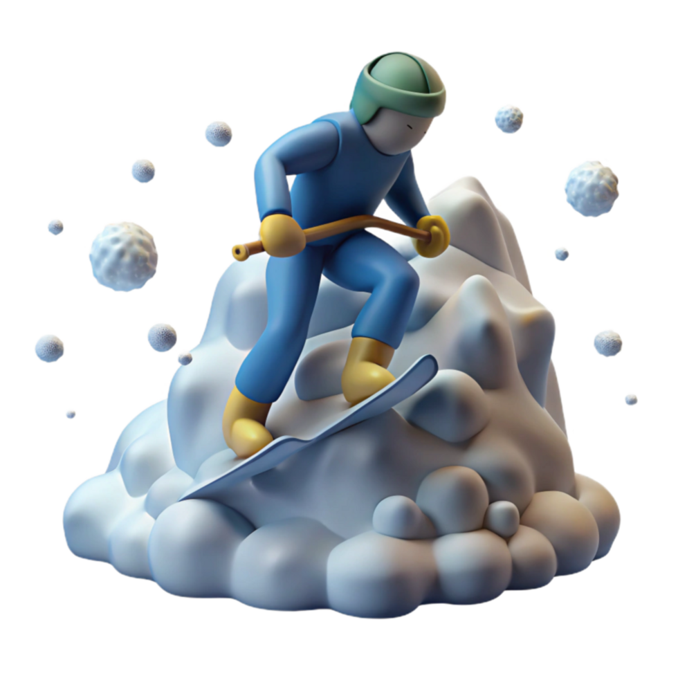 Skiing Down a Snowy Hill 3D Render png