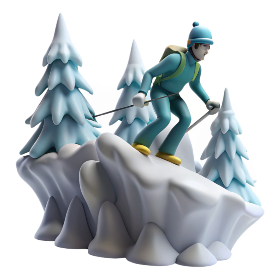 Winter Mountain Climber 3D Render png