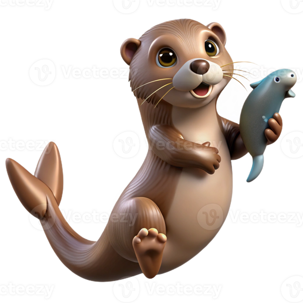 magnificent minimalist Adorable 3D Otter Cartoon Illustration original png