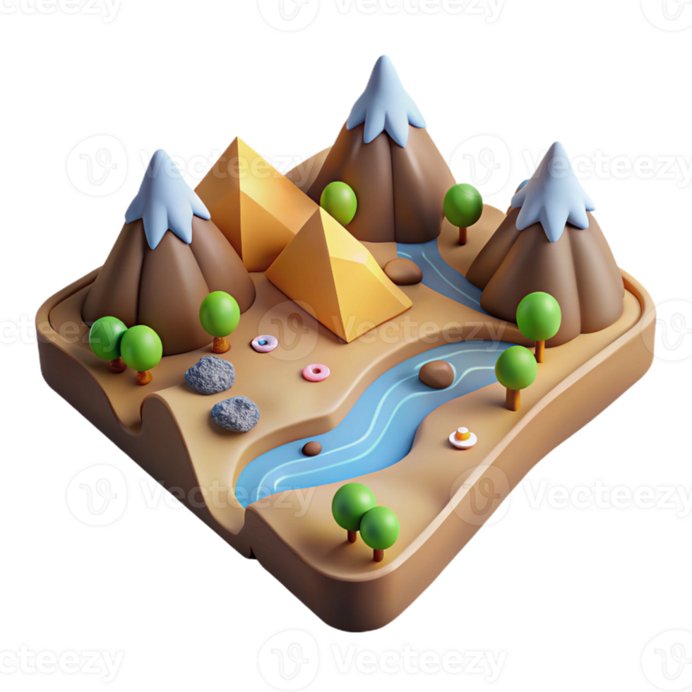 beautiful rustic Cartoon 3D Landscape Illustration genuine png