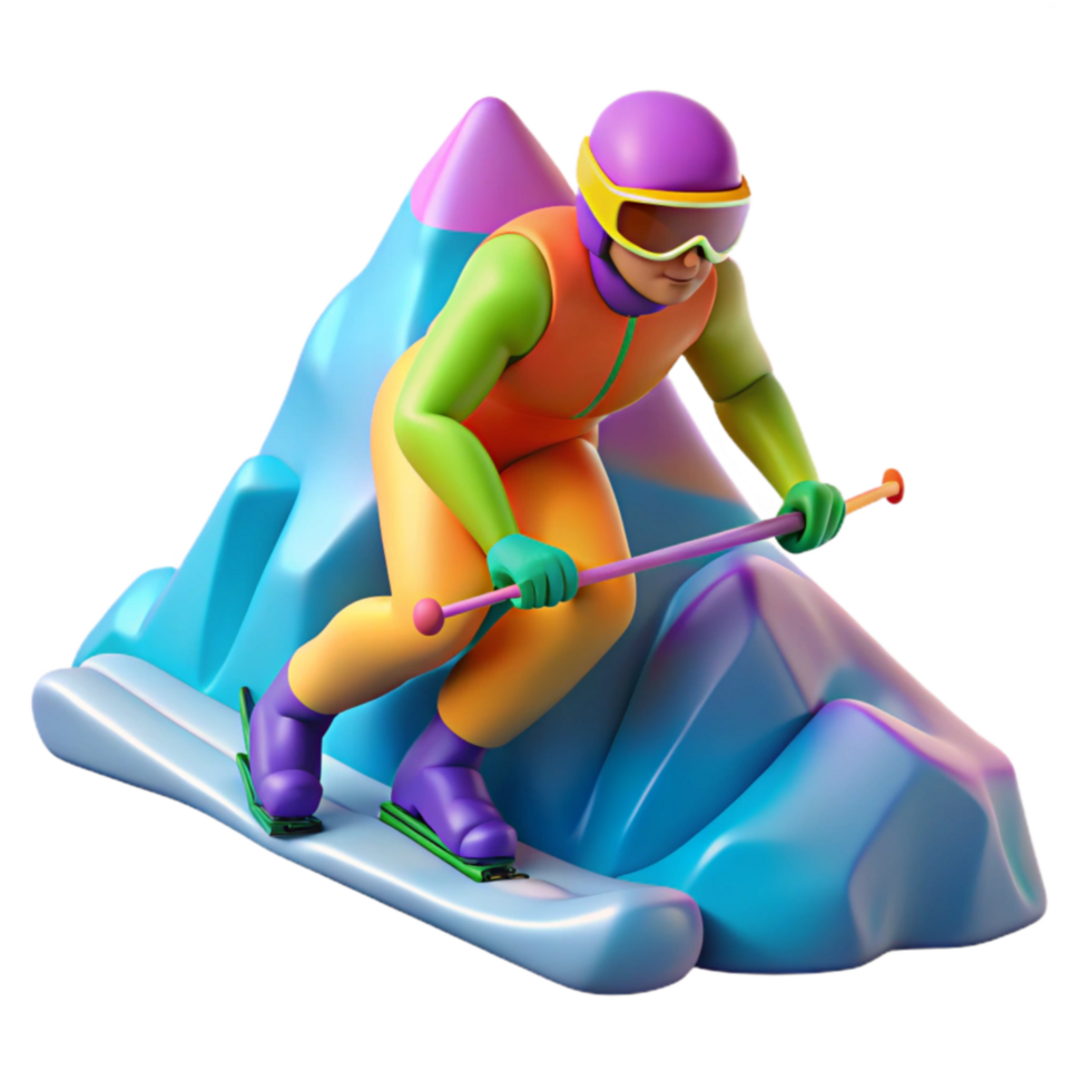 3D Cartoon Skier Downhill Skiing Mountain Slope png