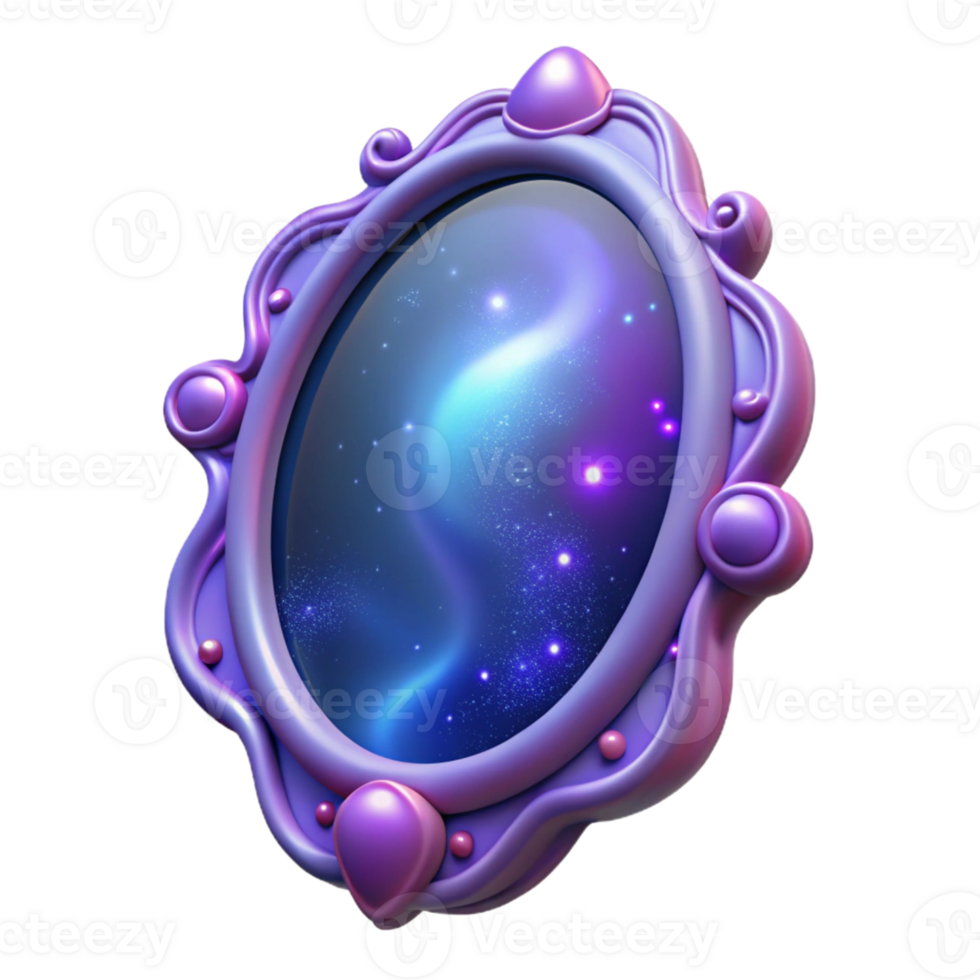 dramatic creative 3D Render of Purple Ornate Mirror Reflecting Nebula high resolution png