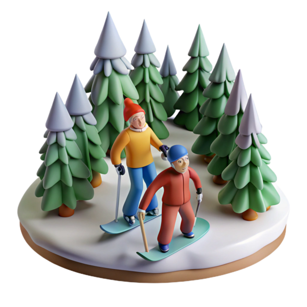 Winter Fun Cartoon Snowboarders in Snowy Forest png