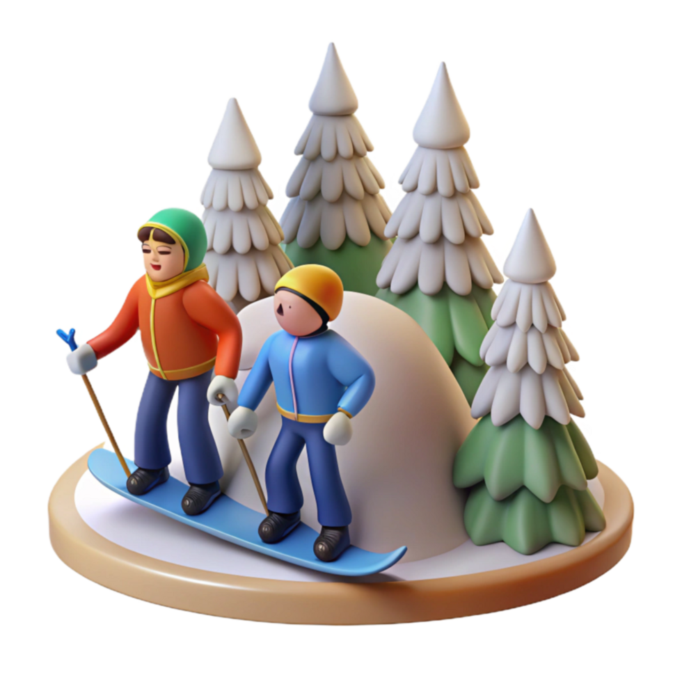 Winter Fun Skiing Adventure in Snowy Forest png