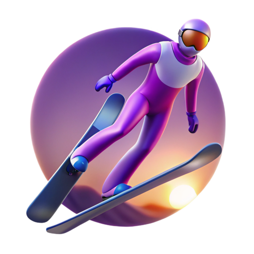 Skiing Sunset 3D Render of a Skier png