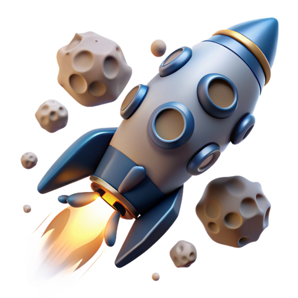 Rocket Launch Spacecraft Ascending Through Asteroid Field png