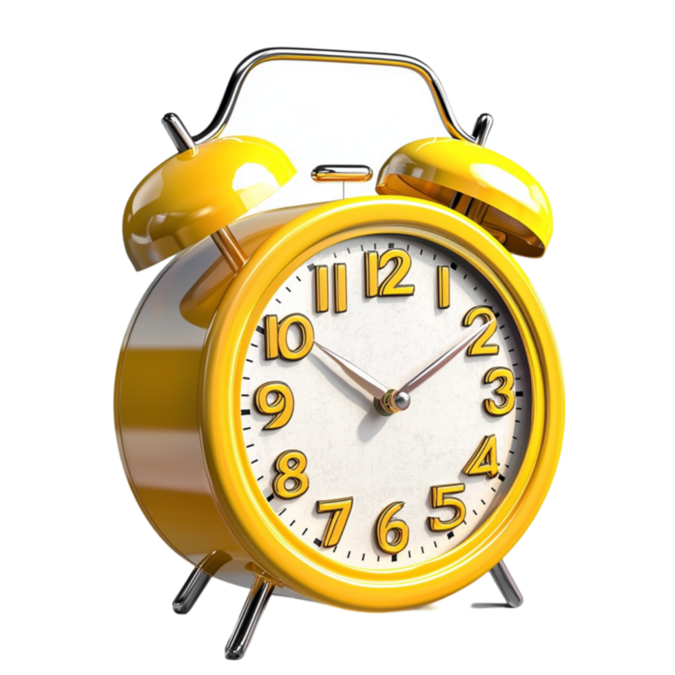 Yellow alarm clock with a design symbolizing punctuality morning routines and time management png