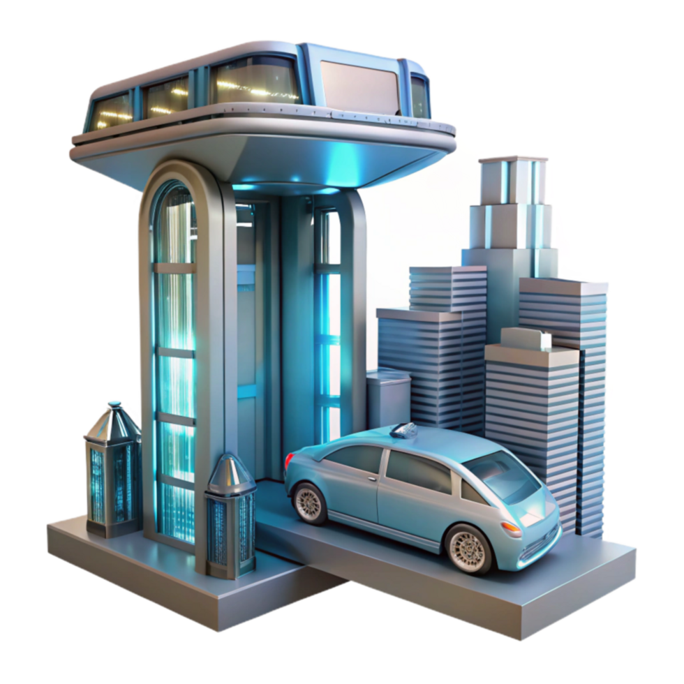 Futuristic Cityscape Automated Vehicle Transportation System png