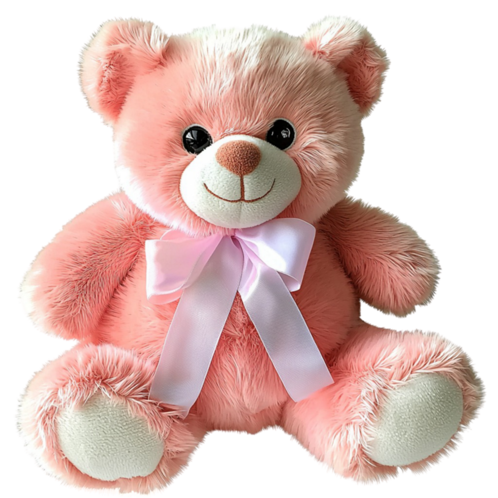 pink teddy bear with a white ribbon symbolizes warmth comfort and childhood nostalgia png