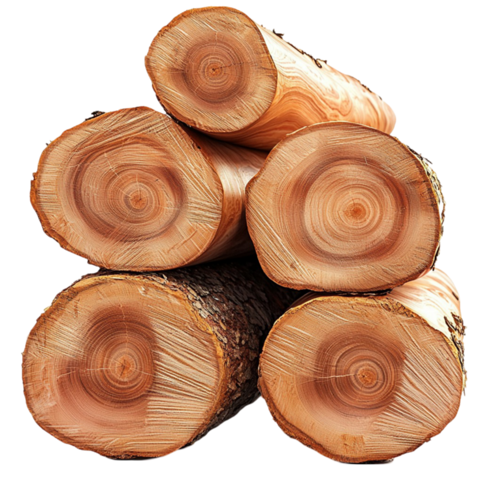 Stack of freshly cut wooden logs with visible tree rings and rough bark png