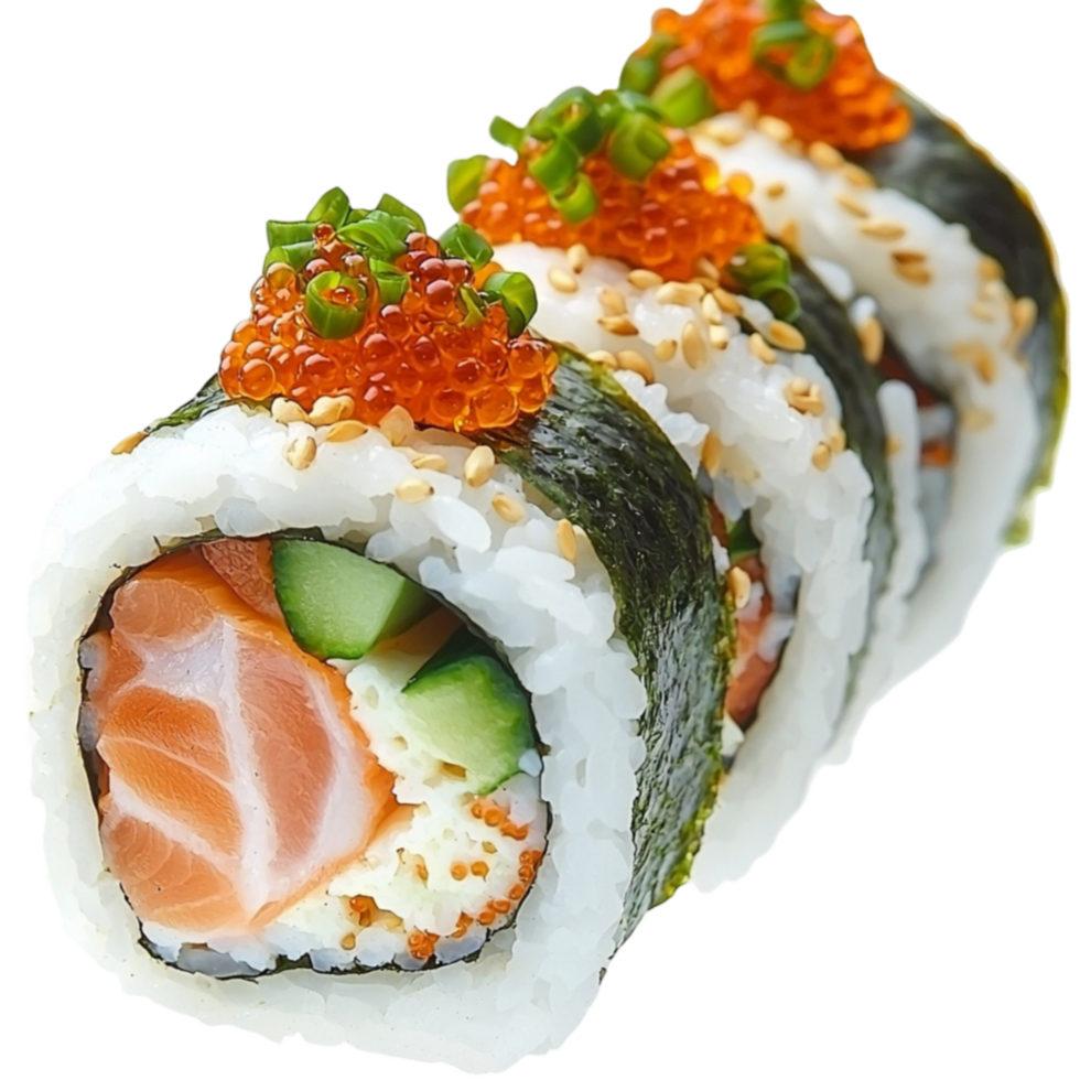 Sushi rolls with salmon roe and seaweed symbolizing Japanese cuisine ness and gourmet delight png