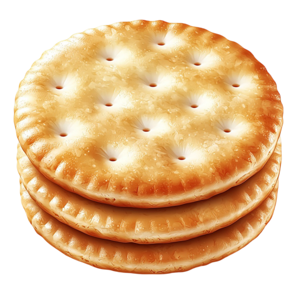 Stack of golden crispy crackers with small holes and a slightly rough texture png