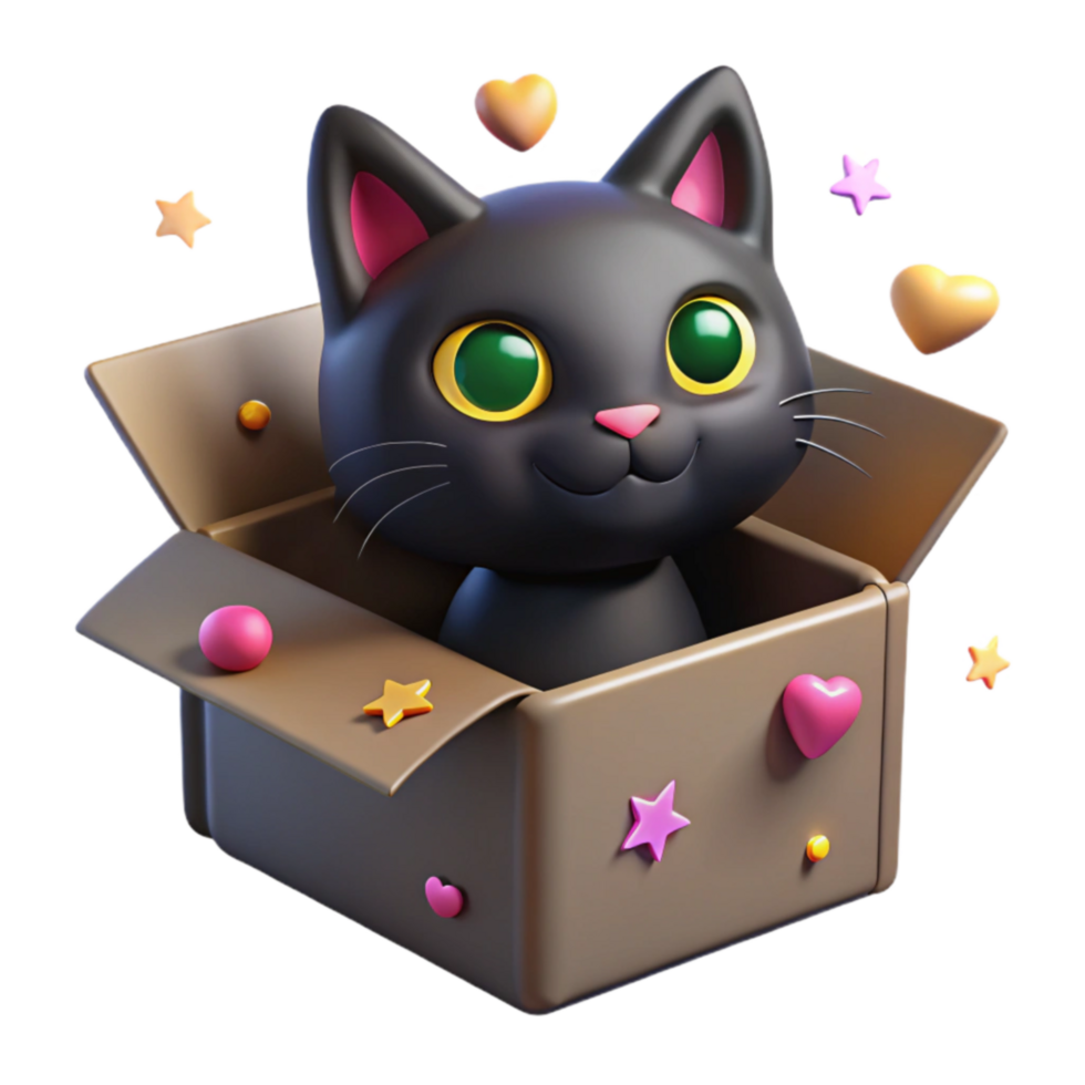 Adorable Kitten in a Gift Box 3D Render png