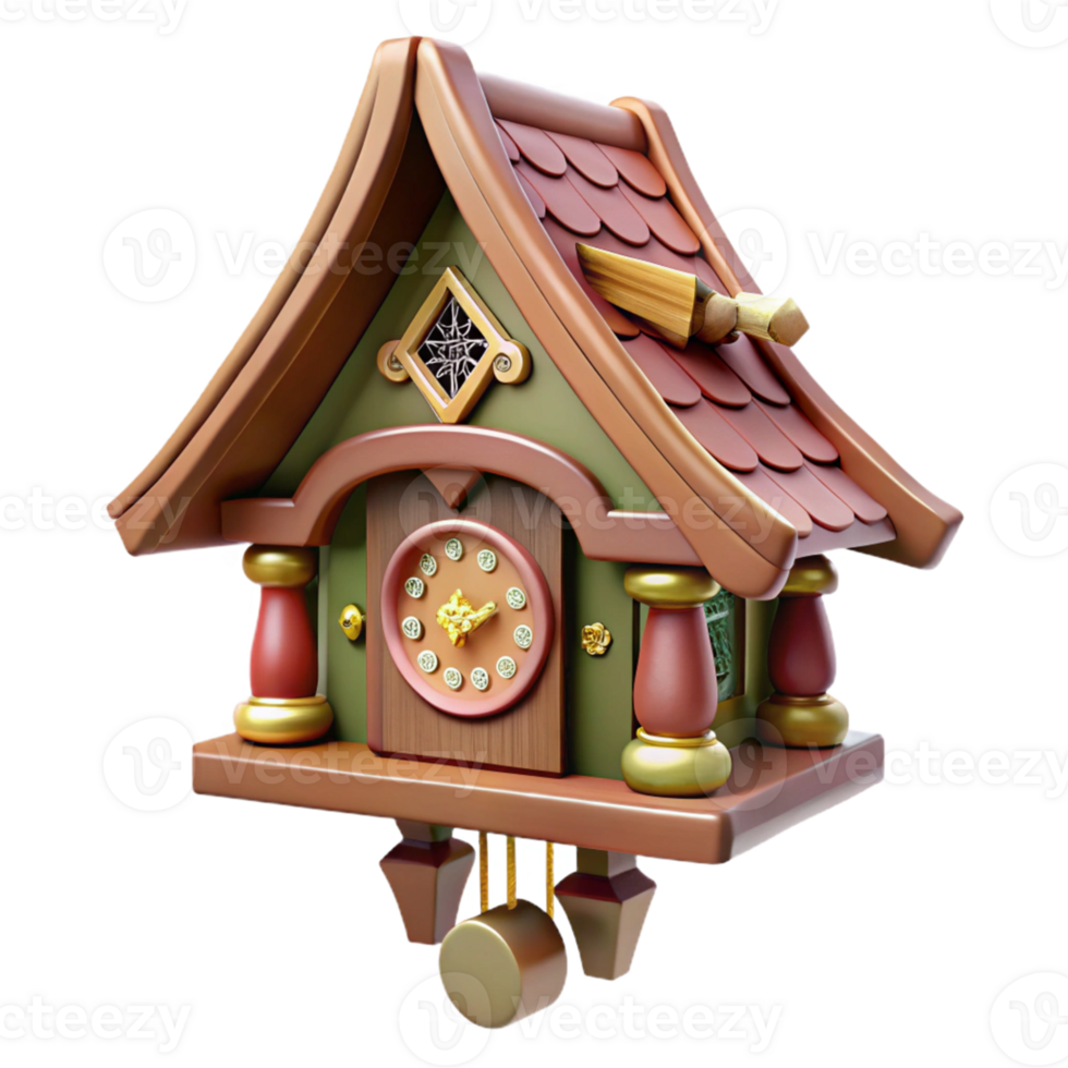 serene minimalist Cartoon Cuckoo Clock 3D Render premium png
