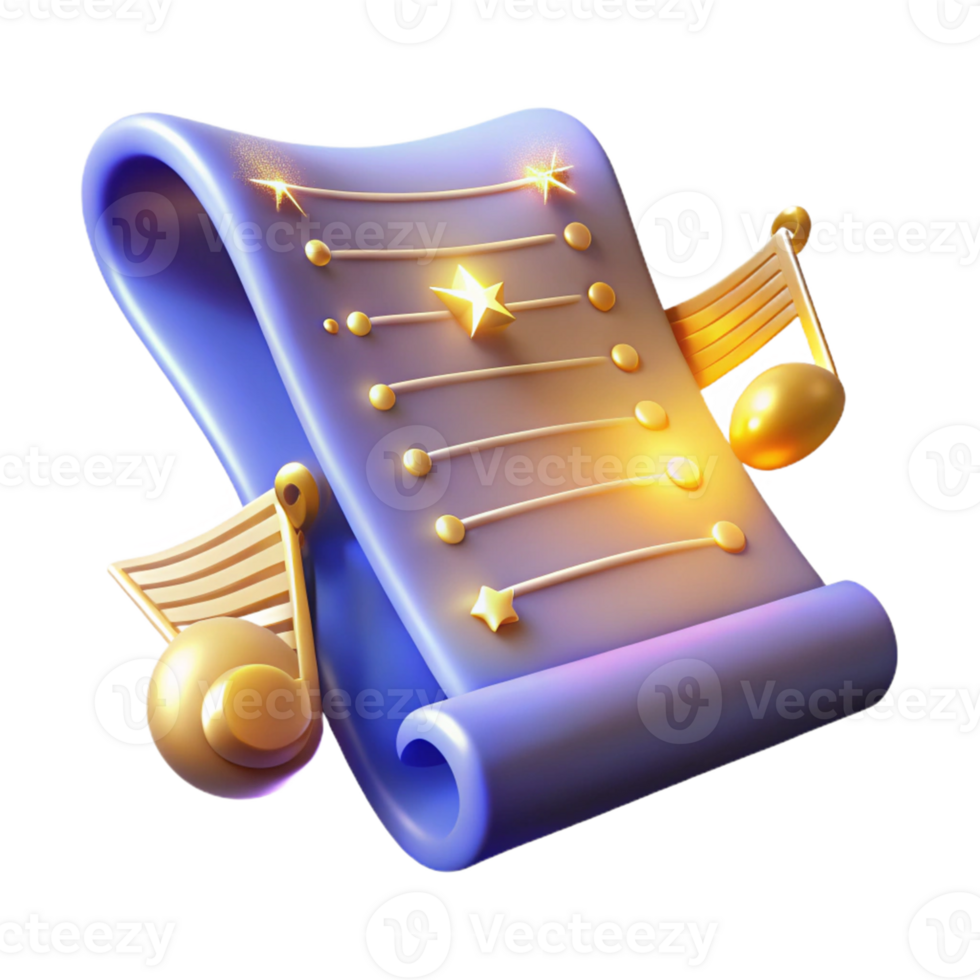 vibrant rustic 3D Scroll Music Notes Illustration original png
