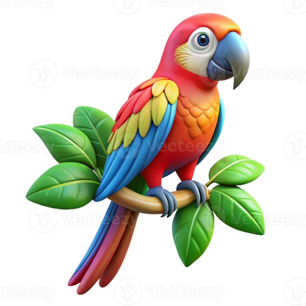 serene vintage Vibrant 3D Macaw Parrot Illustration authentic png