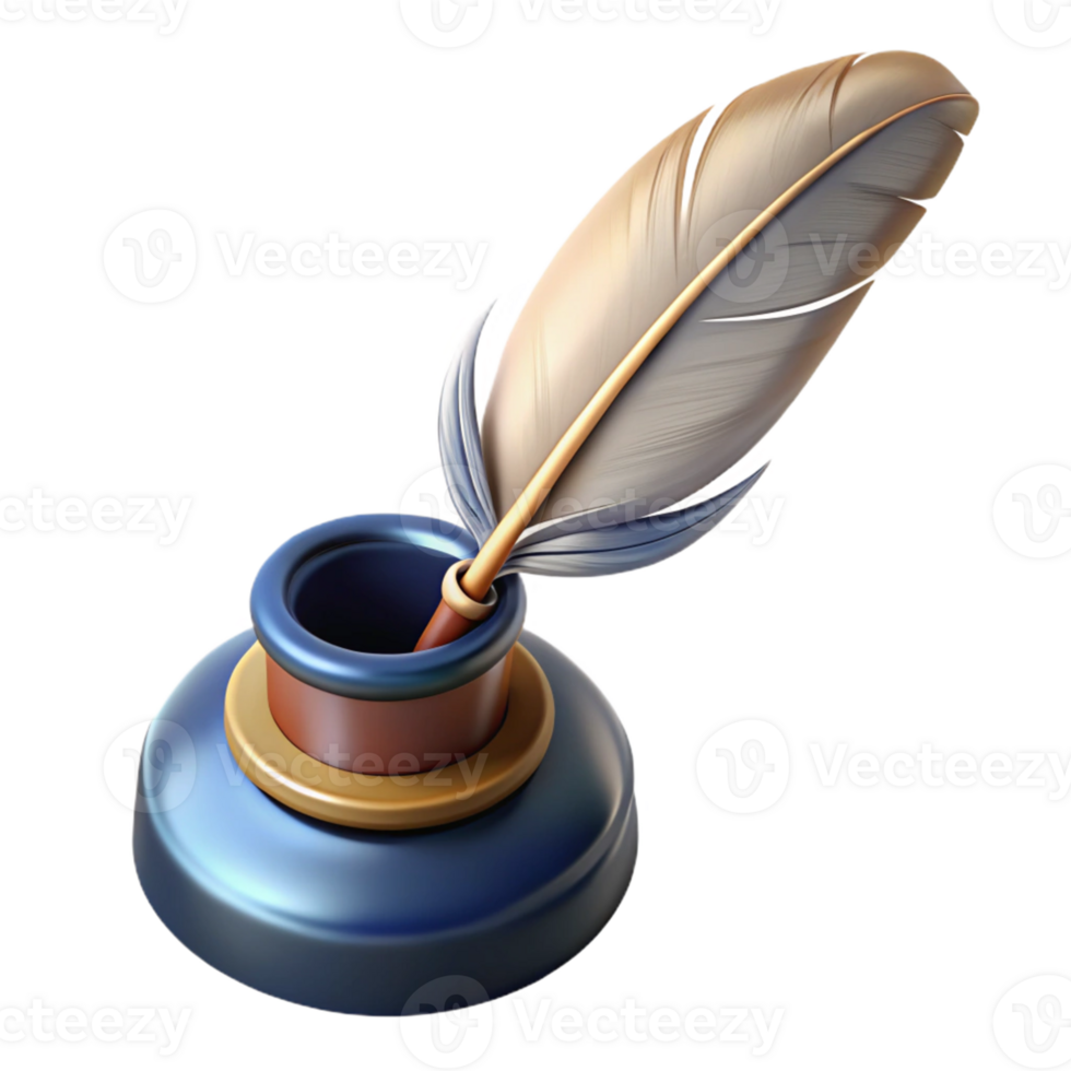 impressive artistic 3D Quill and Inkwell Illustration genuine png
