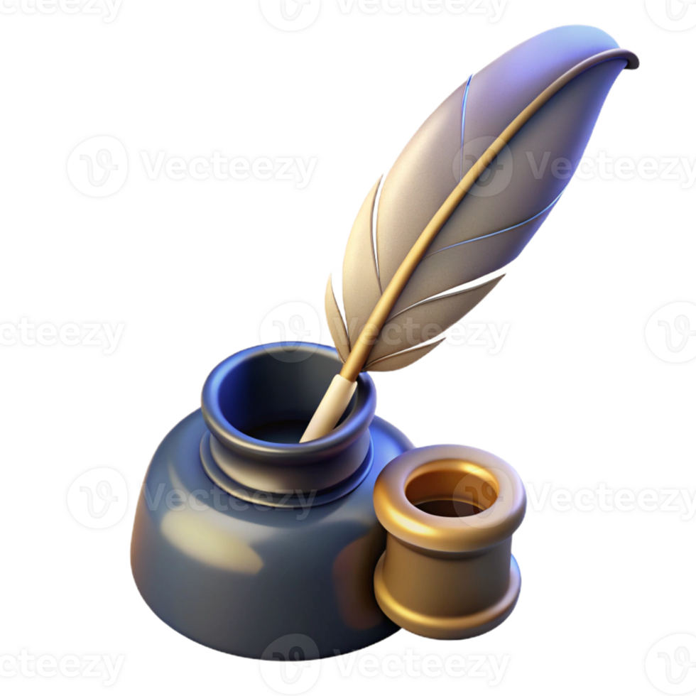 vibrant creative 3D Quill and Inkwell Illustration professional png