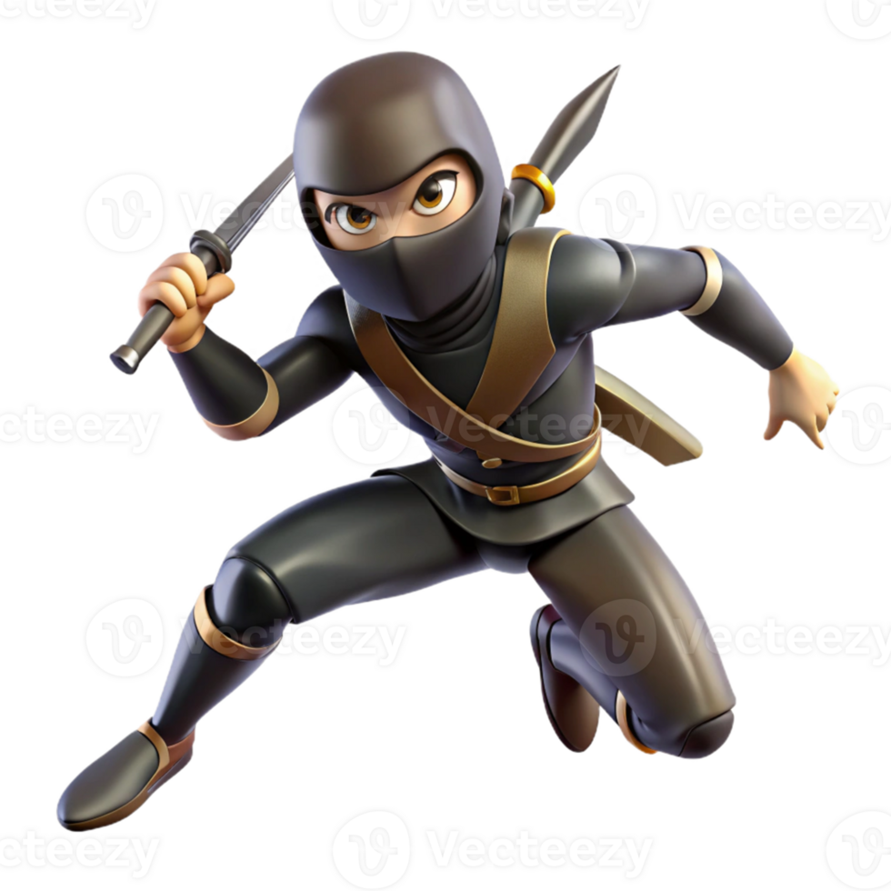 impressive traditional 3D Render of a Ninja authentic png