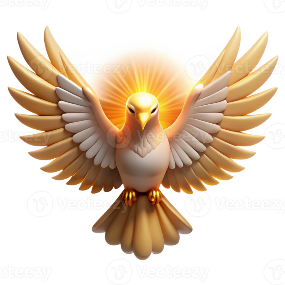 serene modern 3D Golden Dove Illustration detailed png