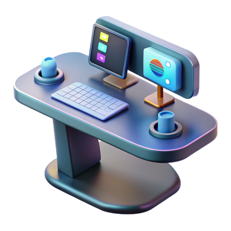 Modern Desk Setup Computer, Keyboard, and Monitor png