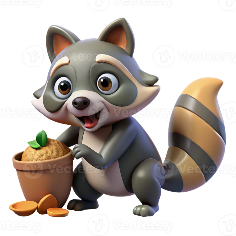dramatic contemporary Adorable Raccoon 3D Render genuine png