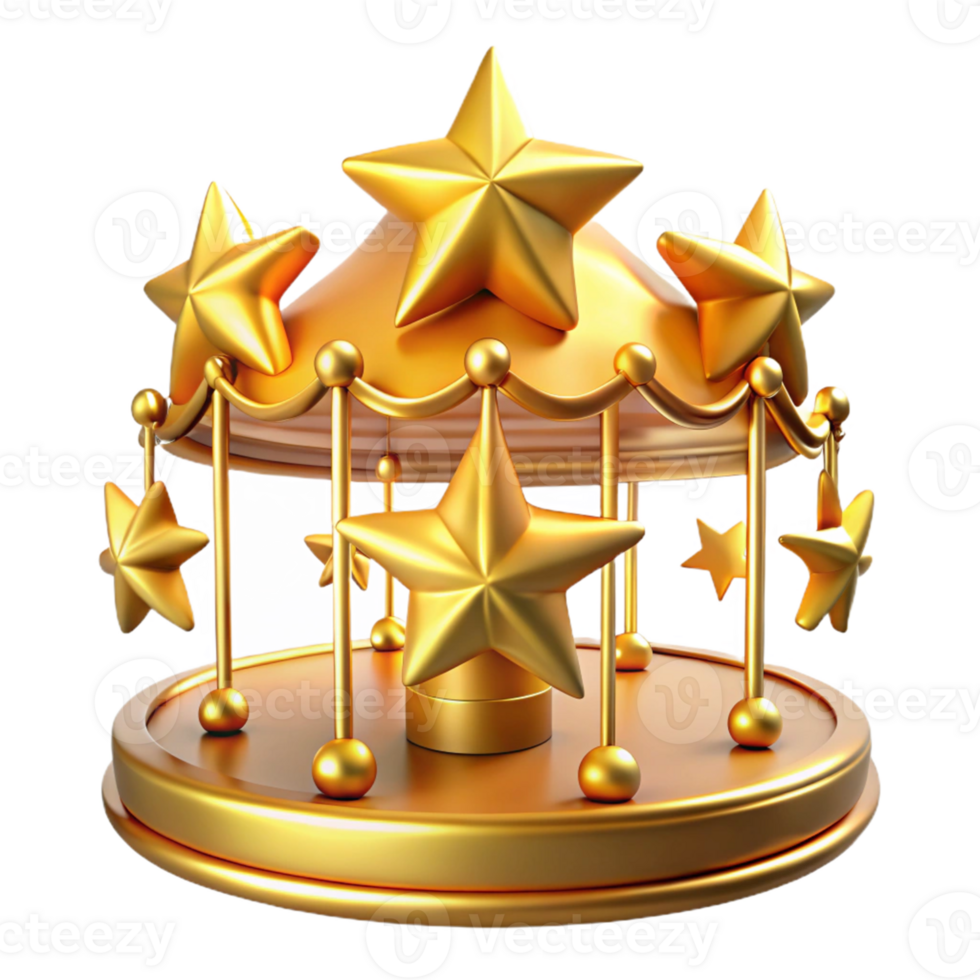 stunning creative Golden Star Carousel 3D Render high resolution png