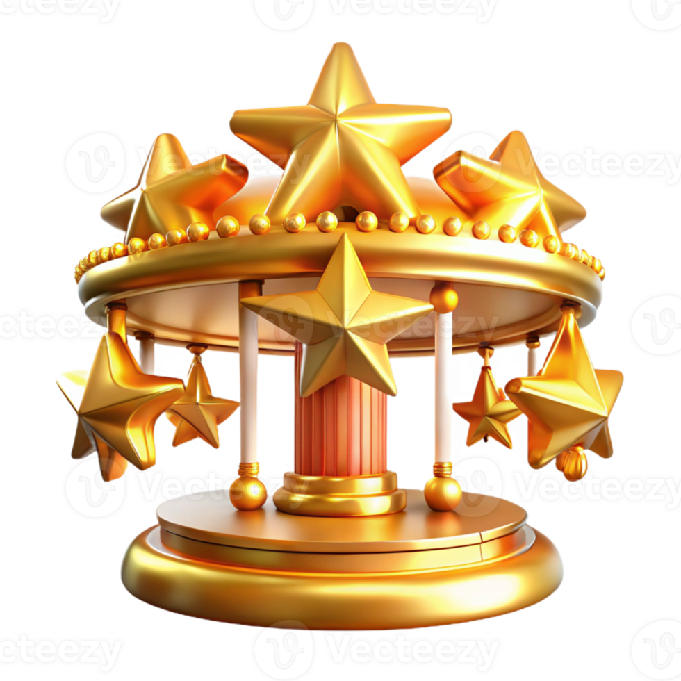 extraordinary vintage Golden Star Carousel 3D Render genuine png