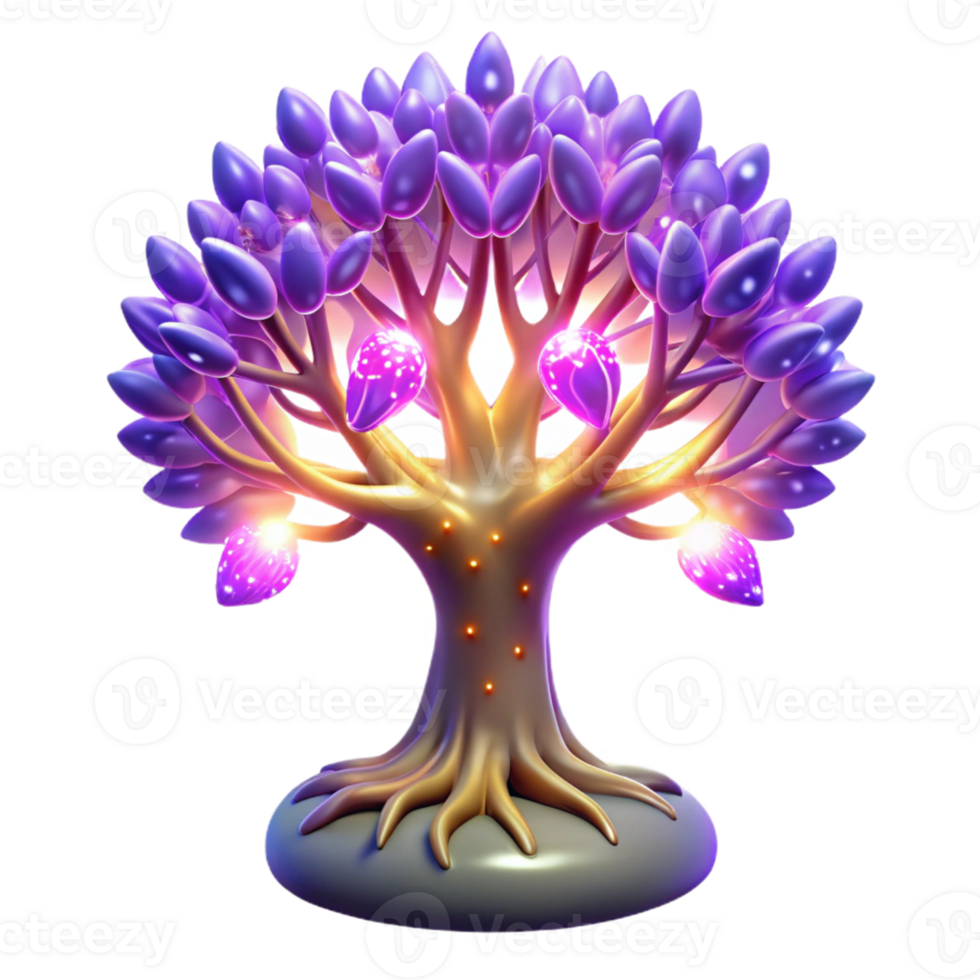 elegant traditional Glowing Purple Tree 3D Render premium png