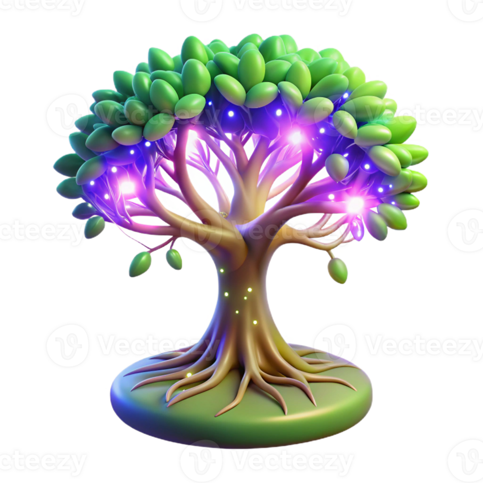 vibrant minimalist Glowing Magical Tree 3D Render original png