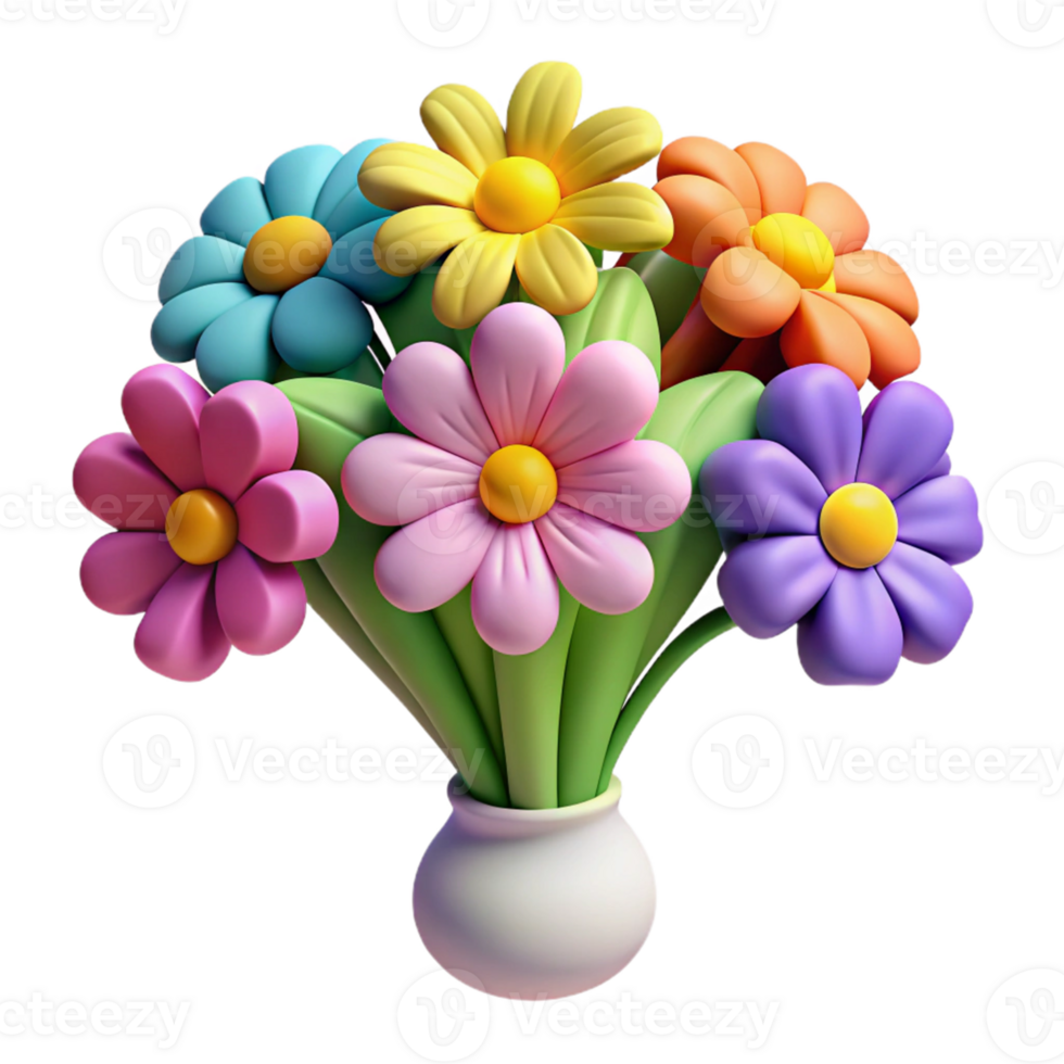 impressive artistic Colorful 3D Flower Bouquet Illustration detailed png