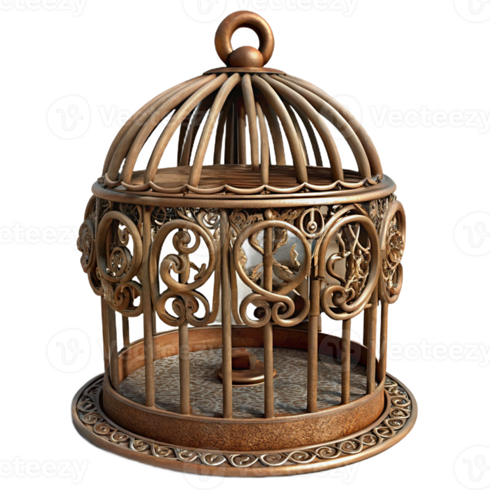 vibrant traditional Ornate 3D Birdcage Illustration authentic png