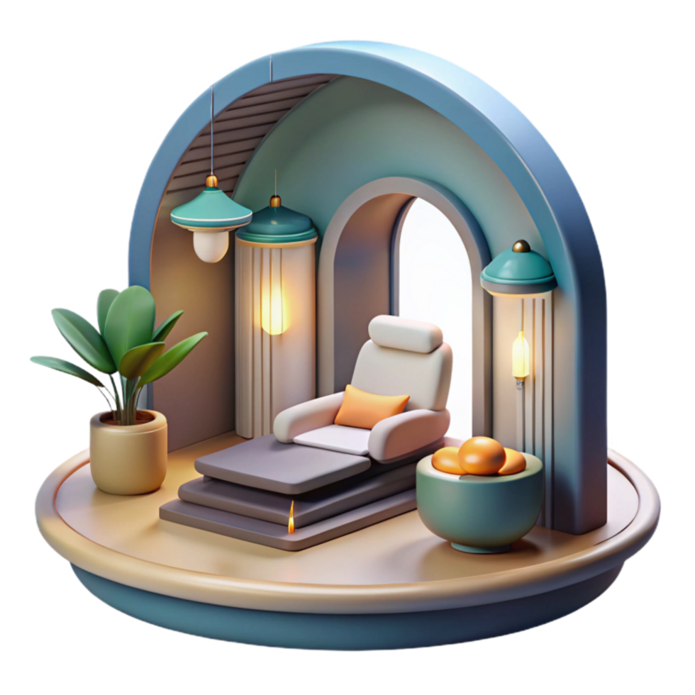 Serene Relaxation Room 3D Render of Modern Interior Design png