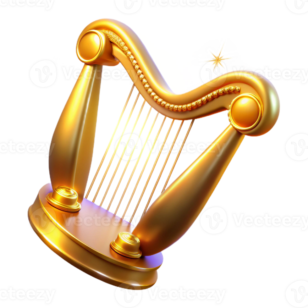 stunning modern Golden Harp 3D Illustration exclusive png