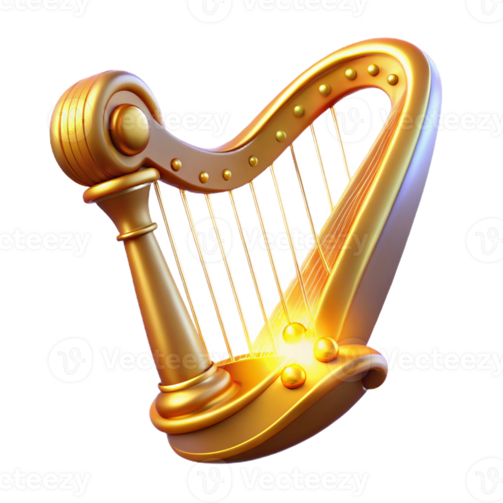 vibrant minimalist Golden Harp 3D Illustration original png