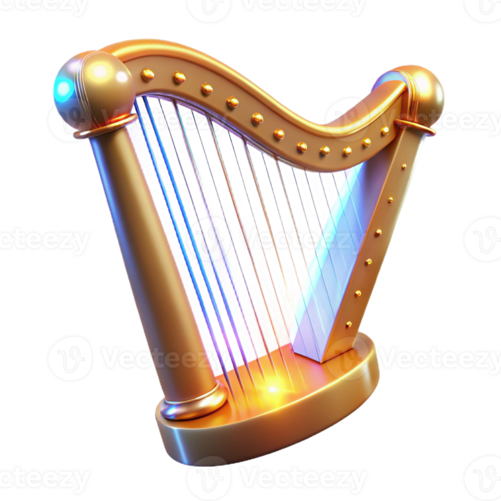 extraordinary abstract Golden Harp 3D Render authentic png
