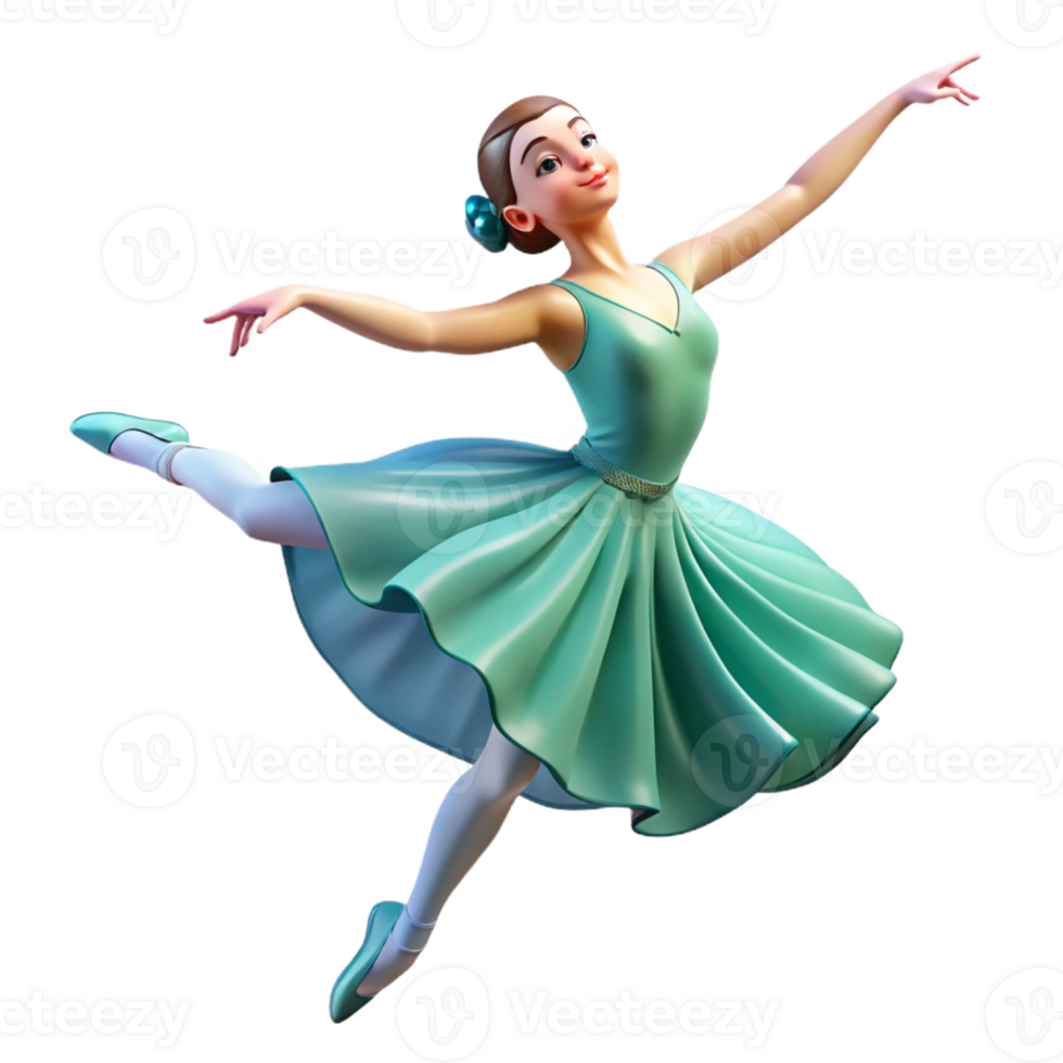 beautiful creative 3D Render of Ballerina in Teal Tutu 4K png