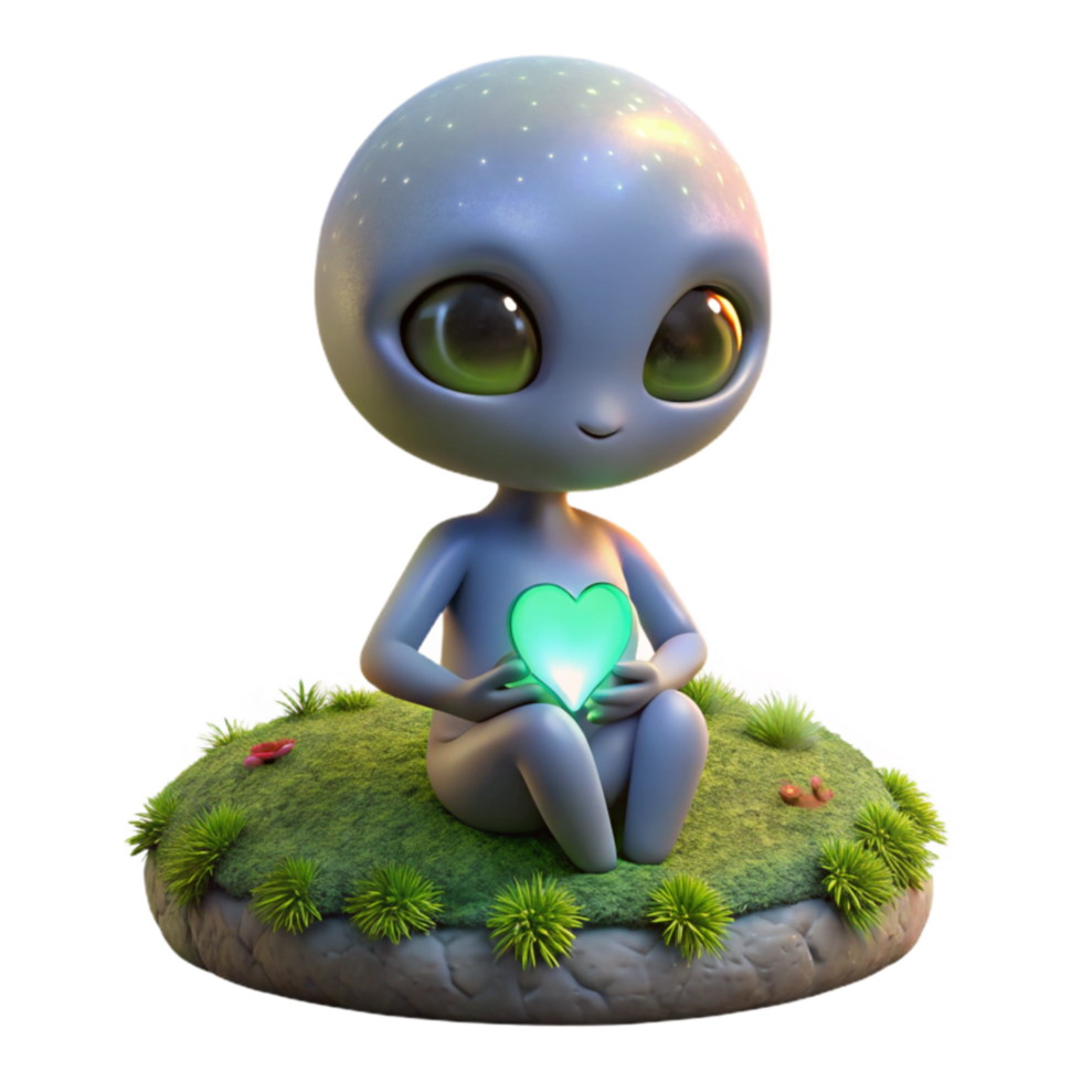 Alien Creature Holding Glowing Heart png