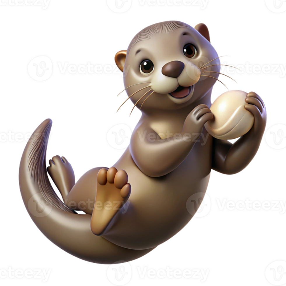 wonderful contemporary Adorable 3D Otter Illustration Holding a Shell high quality png