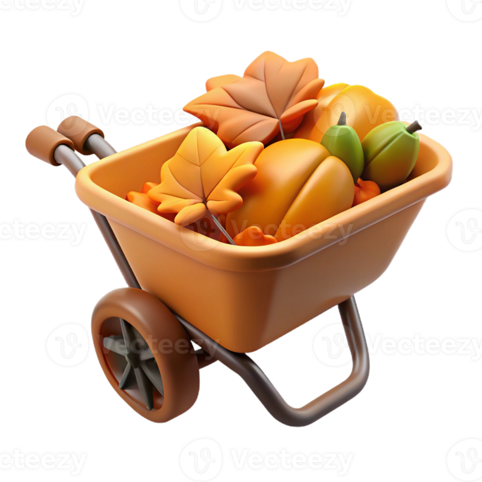 elegant modern Autumn Harvest Wheelbarrow 3D Render exclusive png