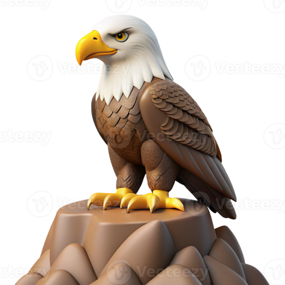 vibrant classic 3D Cartoon Eagle on Rock Illustration high quality png