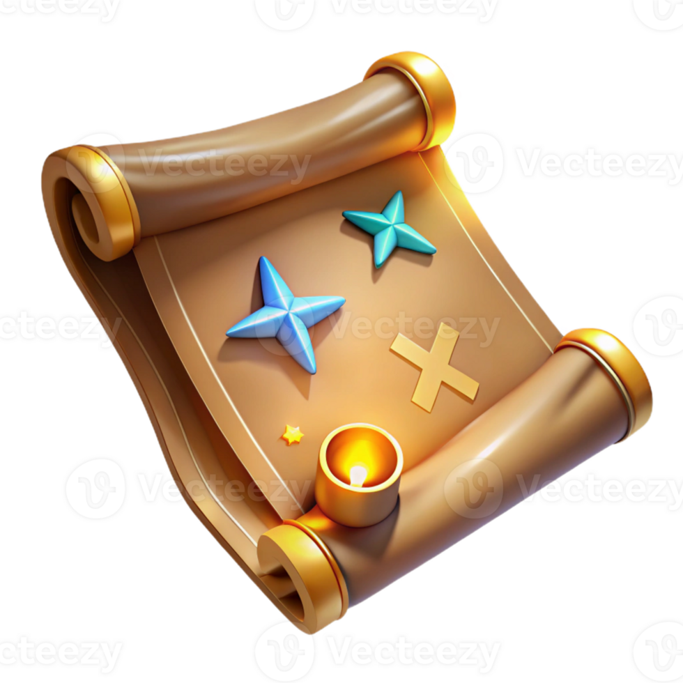 extraordinary artistic 3D Render Golden Scroll Treasure Map Illustration premium png
