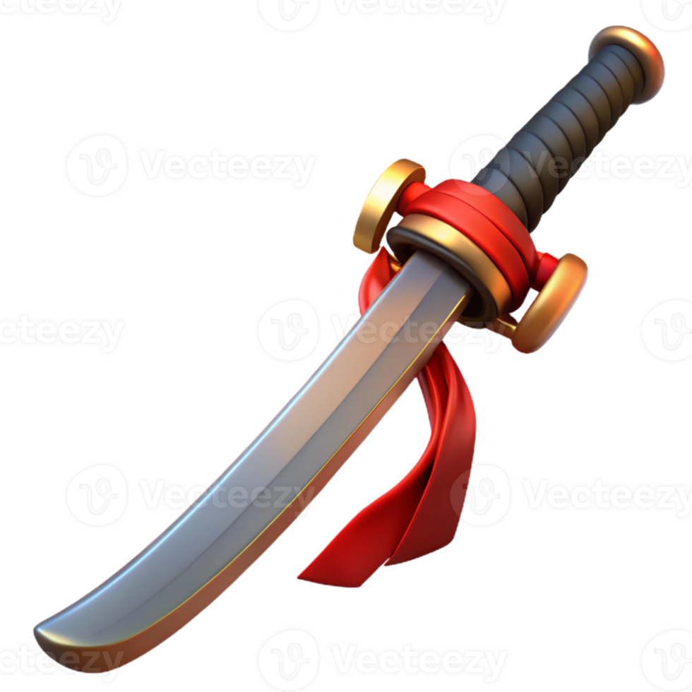 stunning vintage 3D Render of a Katana Sword 4K png