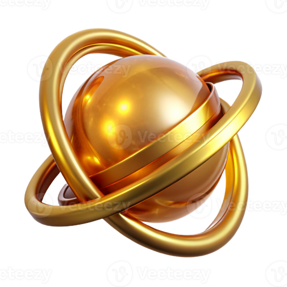 dramatic vintage Golden Sphere with Rings 3D Illustration genuine png