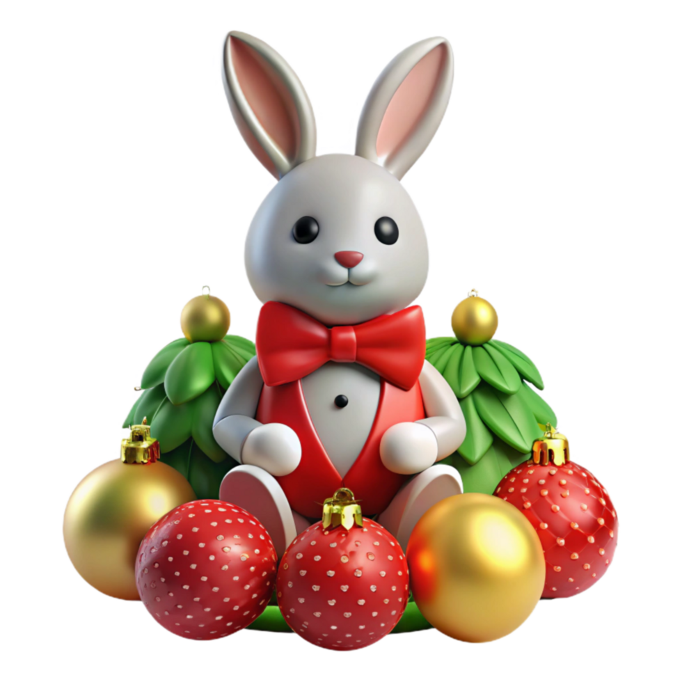 Adorable 3D Bunny in Festive Christmas Setting png